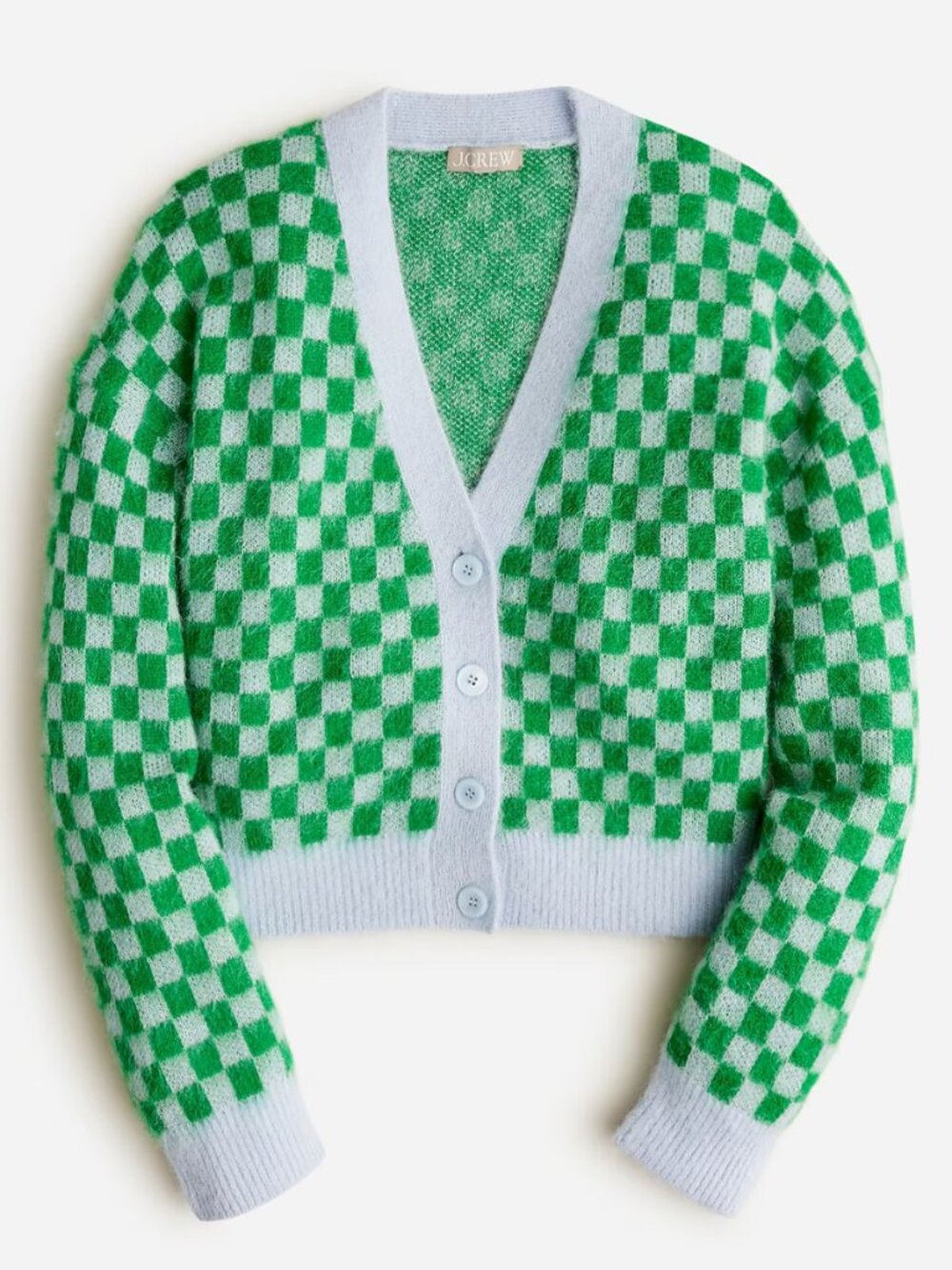 J. Crew Women's Checkered V-Neck Cardigan Sweater in Brushed Yarn Size Small